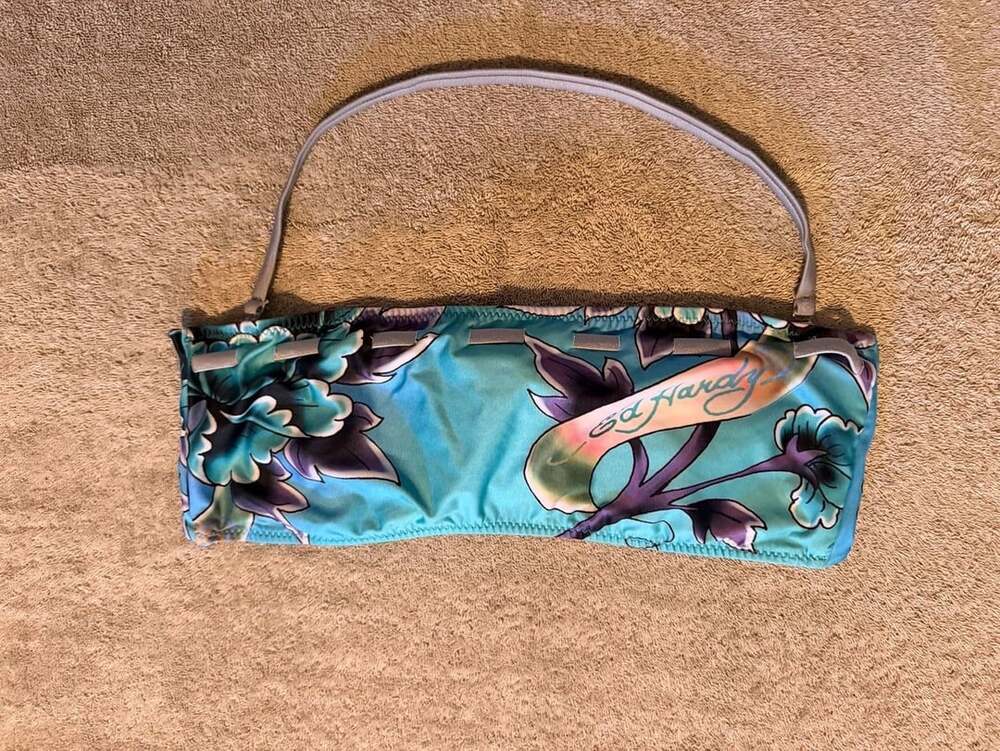 Ed Hardy Floral Bikini Top Blue Turquoise Swimwear